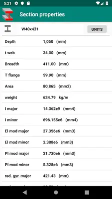 Steel sections android App screenshot 1